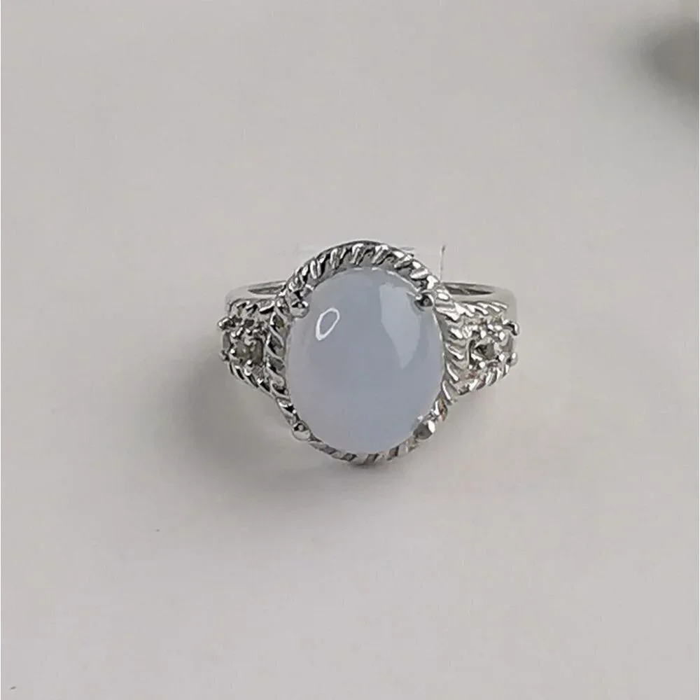 NWT Light blue cabochon chalcedony diamond ring size 7